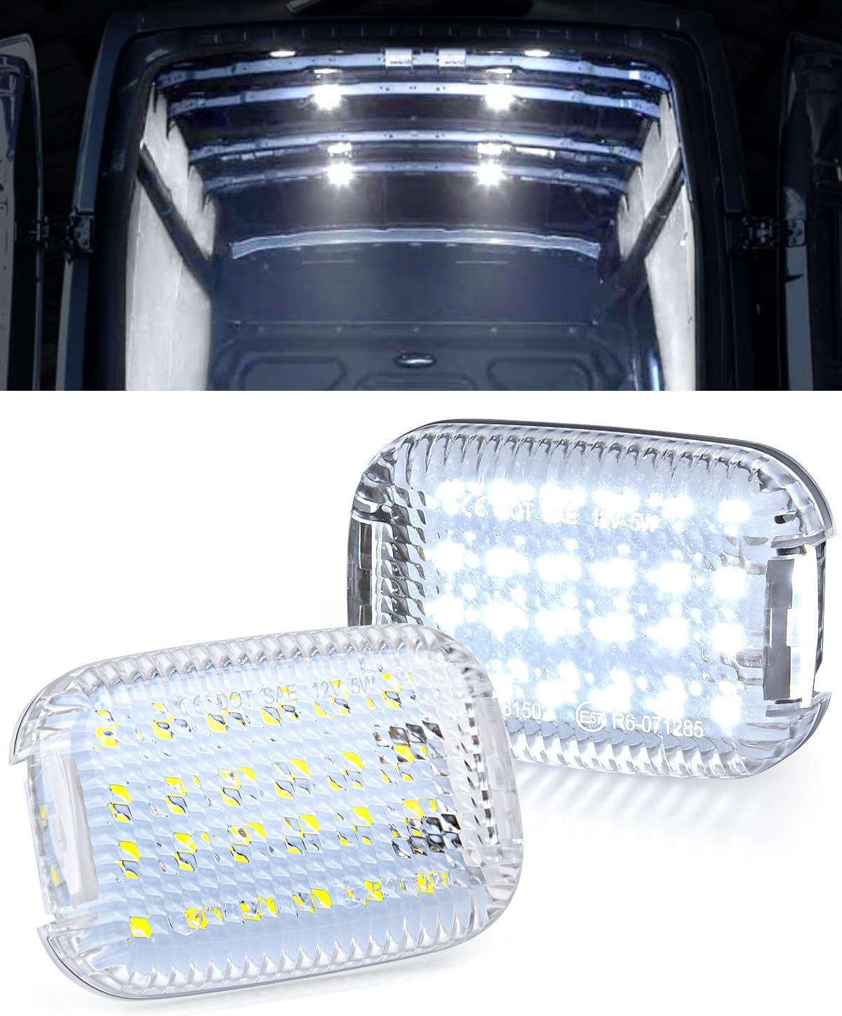 TOP-MAX 2 Transit Interior Cabin Courtesy Lights Cargo Load Space Area Dome Lights Replacement for 2014-2024 Ford Transit 150 250 350 350 HD Van Transit Connect, White LED 6000K w/Clear Lens