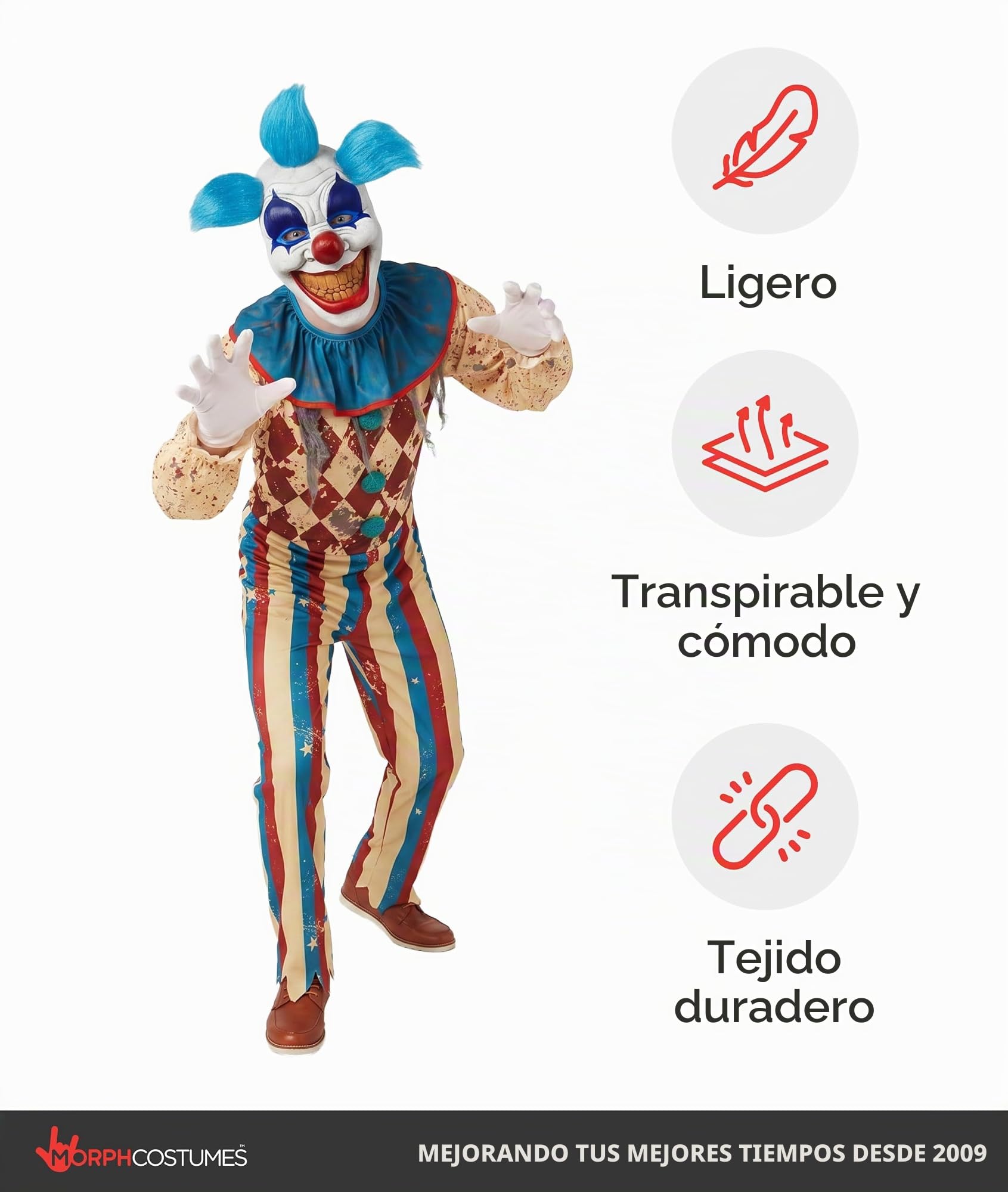 Morph Disfraz Payaso Asesino Niño, Disfraz Payaso Halloween Niño