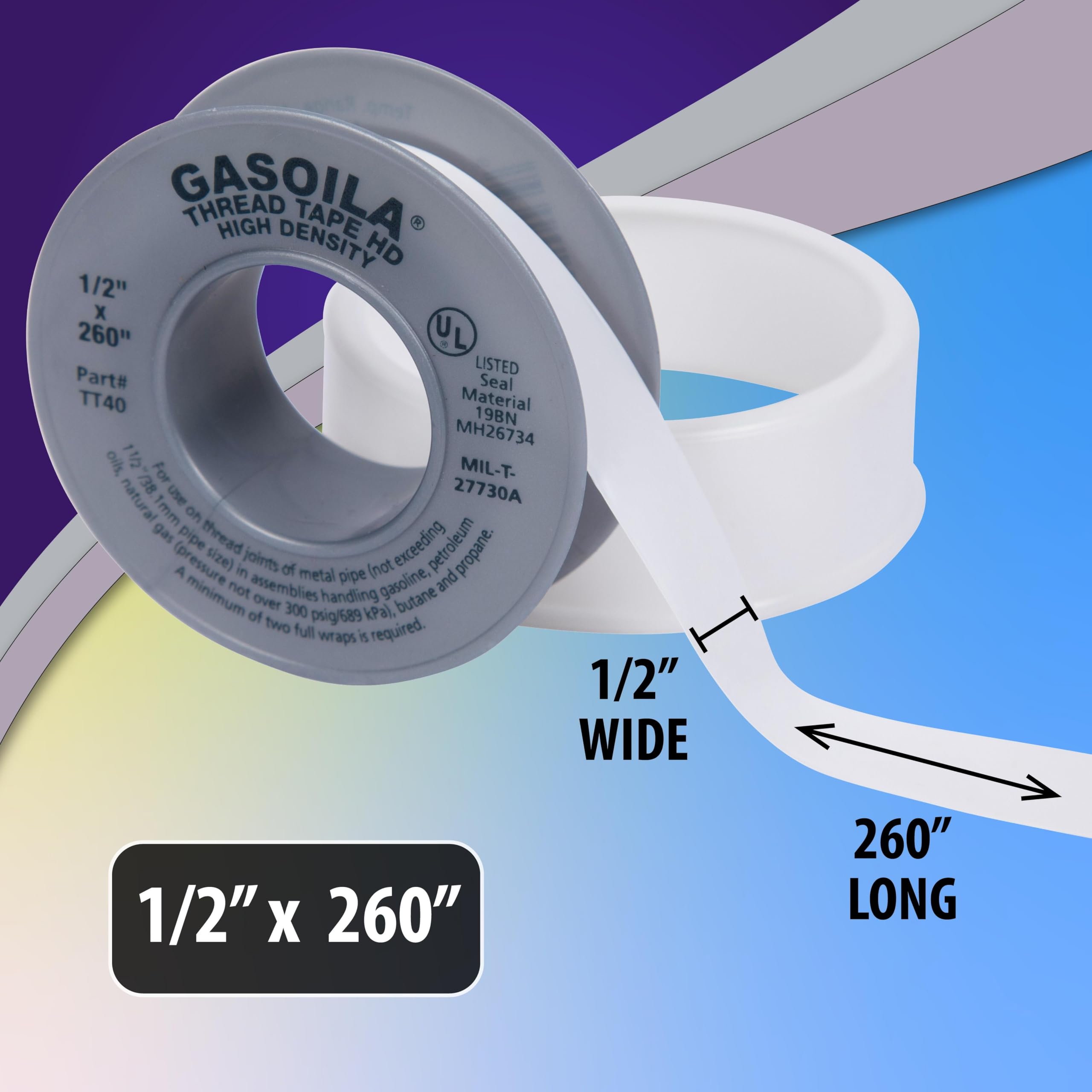 Gasoila blanco PTFE alta densidad Thred de rollos de cinta