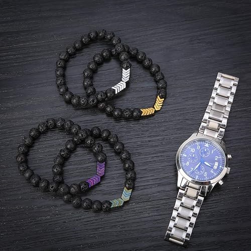 Miniatura 4 de SEVENSTONE - Pulsera de cuentas de piedra de lava de 516 in con difusor de flecha y piedra natural para yoga, juego de joyería elástica para mujeres