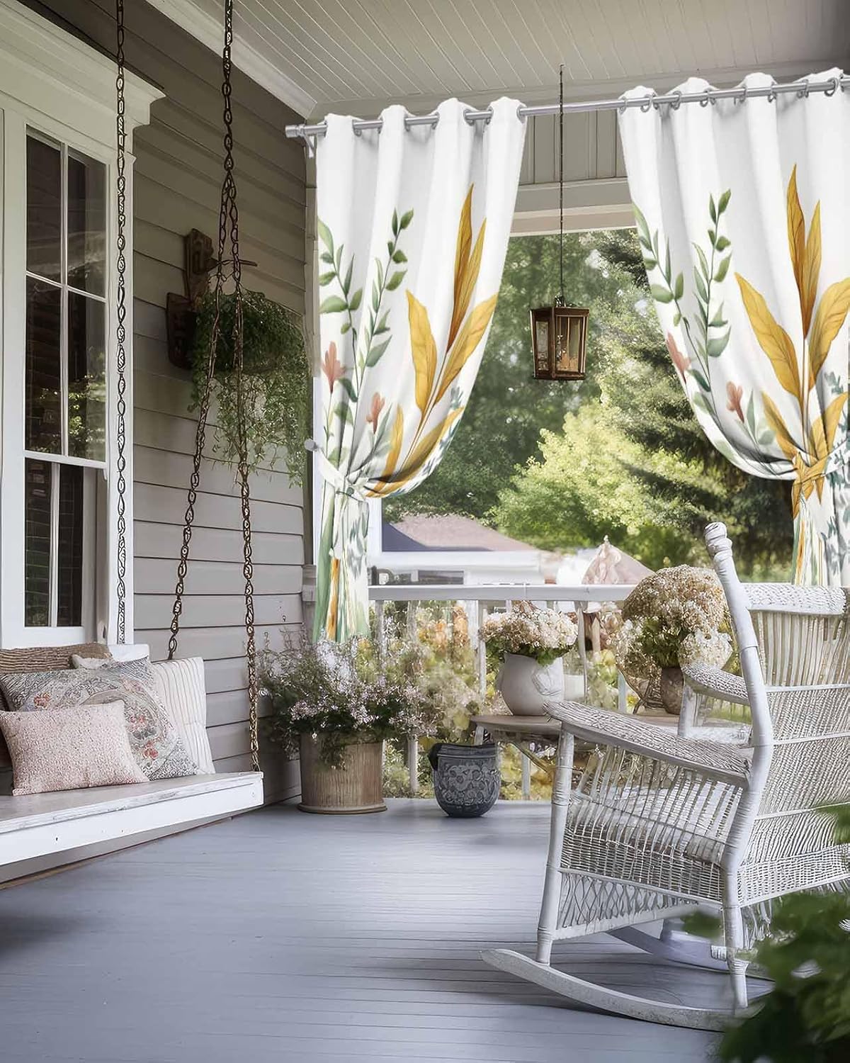 Outdoor Curtains for Patio Waterproof, Yellow Green Botanical Outdoor Privacy Panels Grommet, Rustic Watercolor Leaves Blackout Outside Curtains for Porch/Cabana/Pergola 54"x84", 1 Panel
