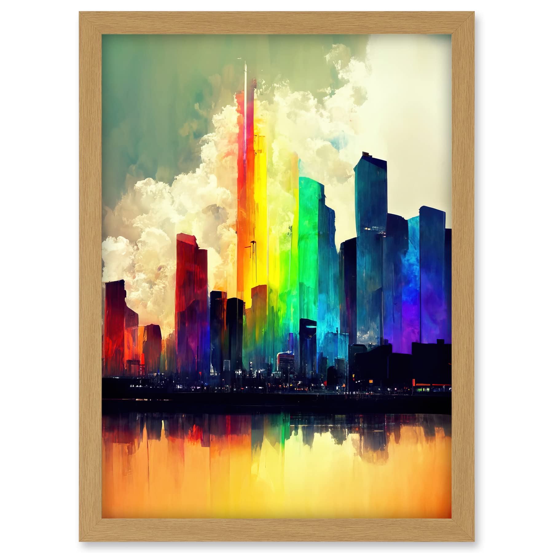 Doppelganger33 LTD Glass City Of Rainbow Reflections Cityscape Artwork Framed A3 Wall Art Print