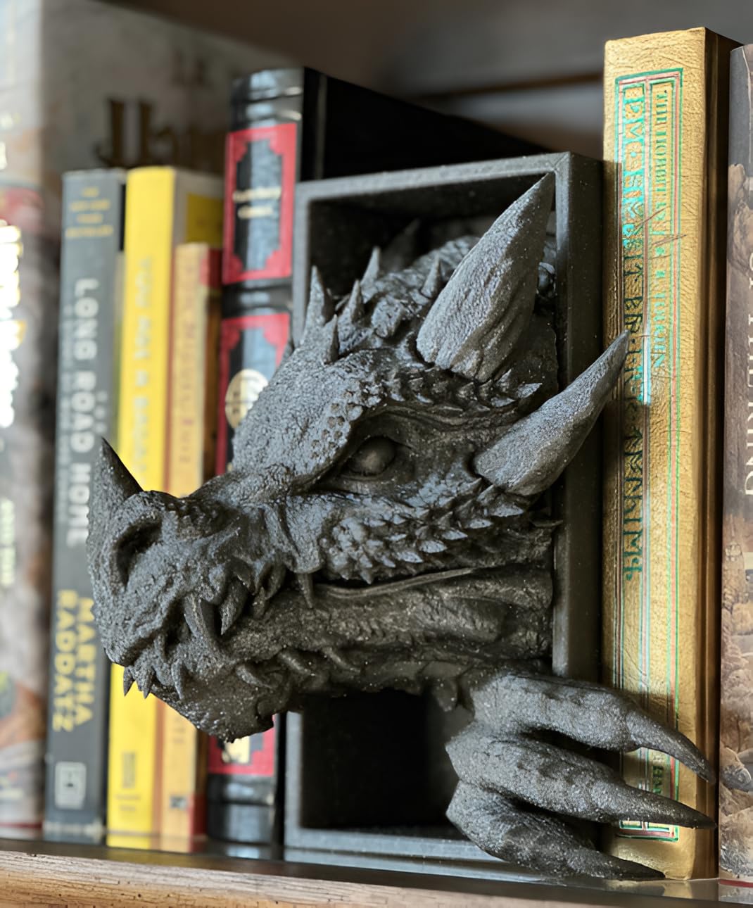 Celestial Crafts Fantasy Bookend Book Nook, 3-Piece Dragon, Grey Resin-picture-31
