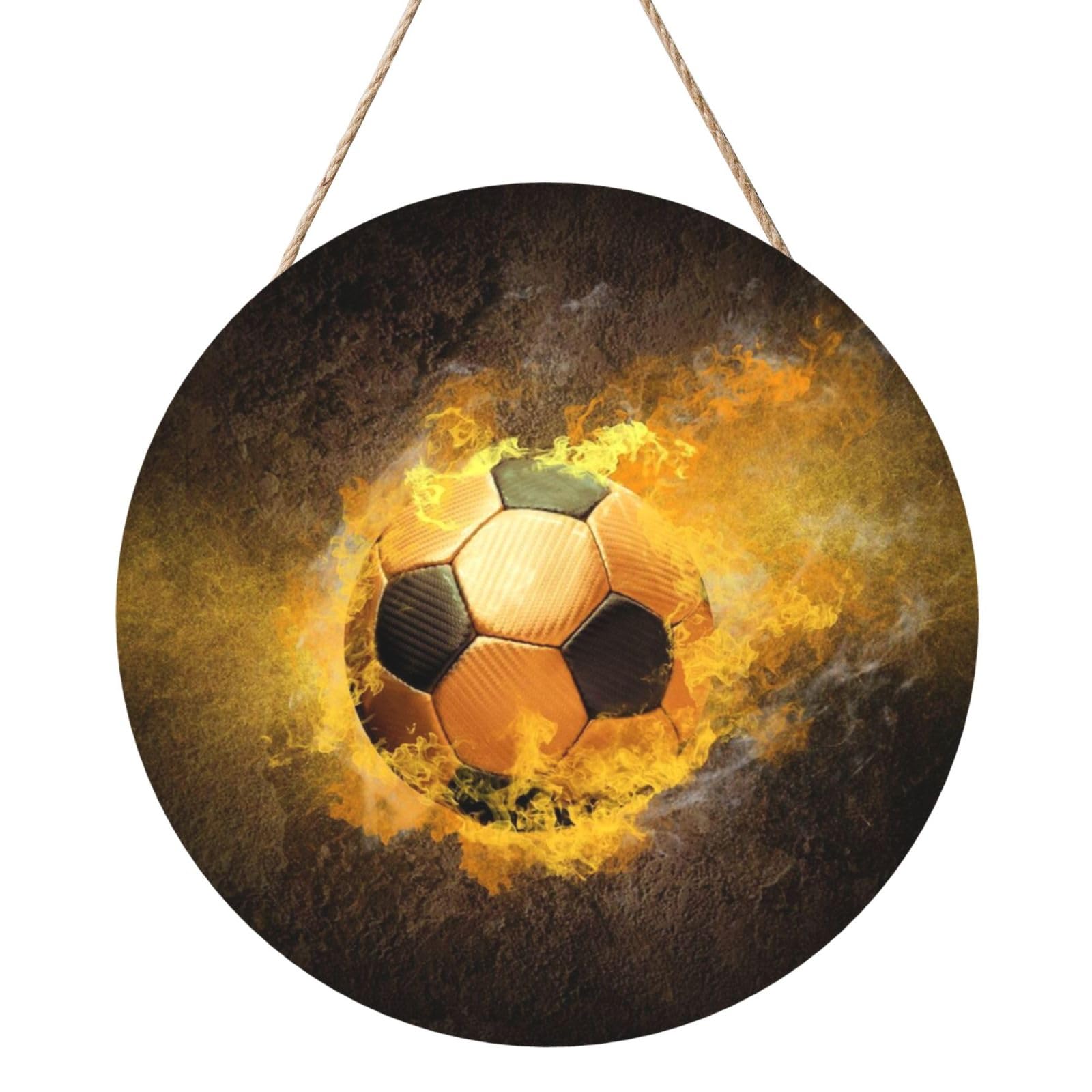 InOmak Football Soccer, Round Wood Panel Painting 12 in, Wall Hanging Painting For Home