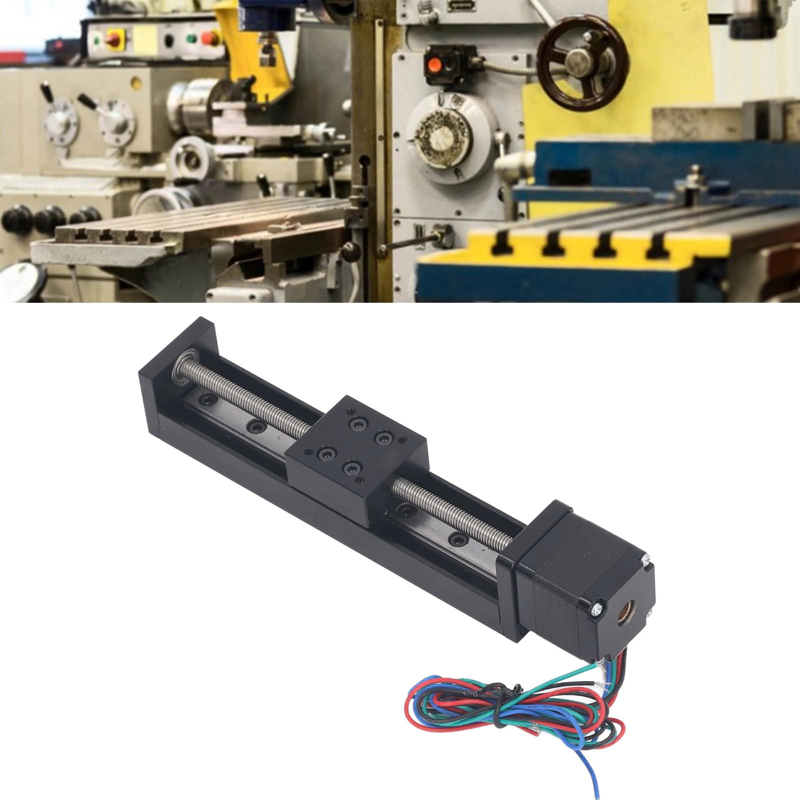 Actionneur linéaire avec vis mère T6 x 4 de 100 mm de course efficace et moteur pas à pas 28 – Glissière de guidage à rail unique pour fraisage CNC et laboratoire optique,