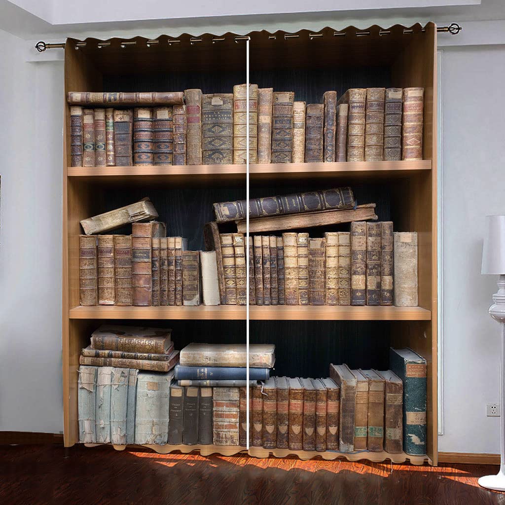 Rideau occultant 140x280 cm motif bibliothèque pour salon et chambre