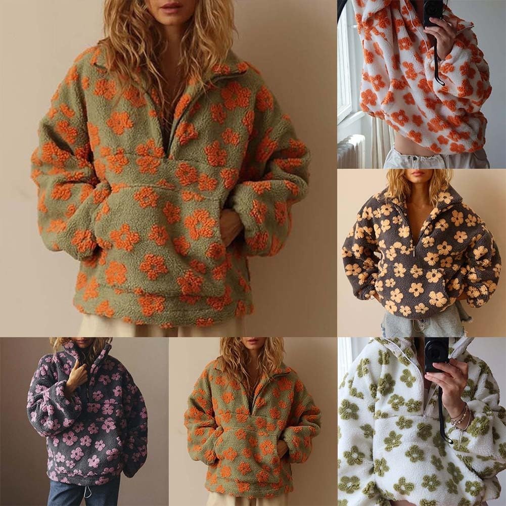 Maglione da donna casual a maniche lunghe oversize con cerniera maglione caldo vintage felpe per uso quotidiano e all'aperto