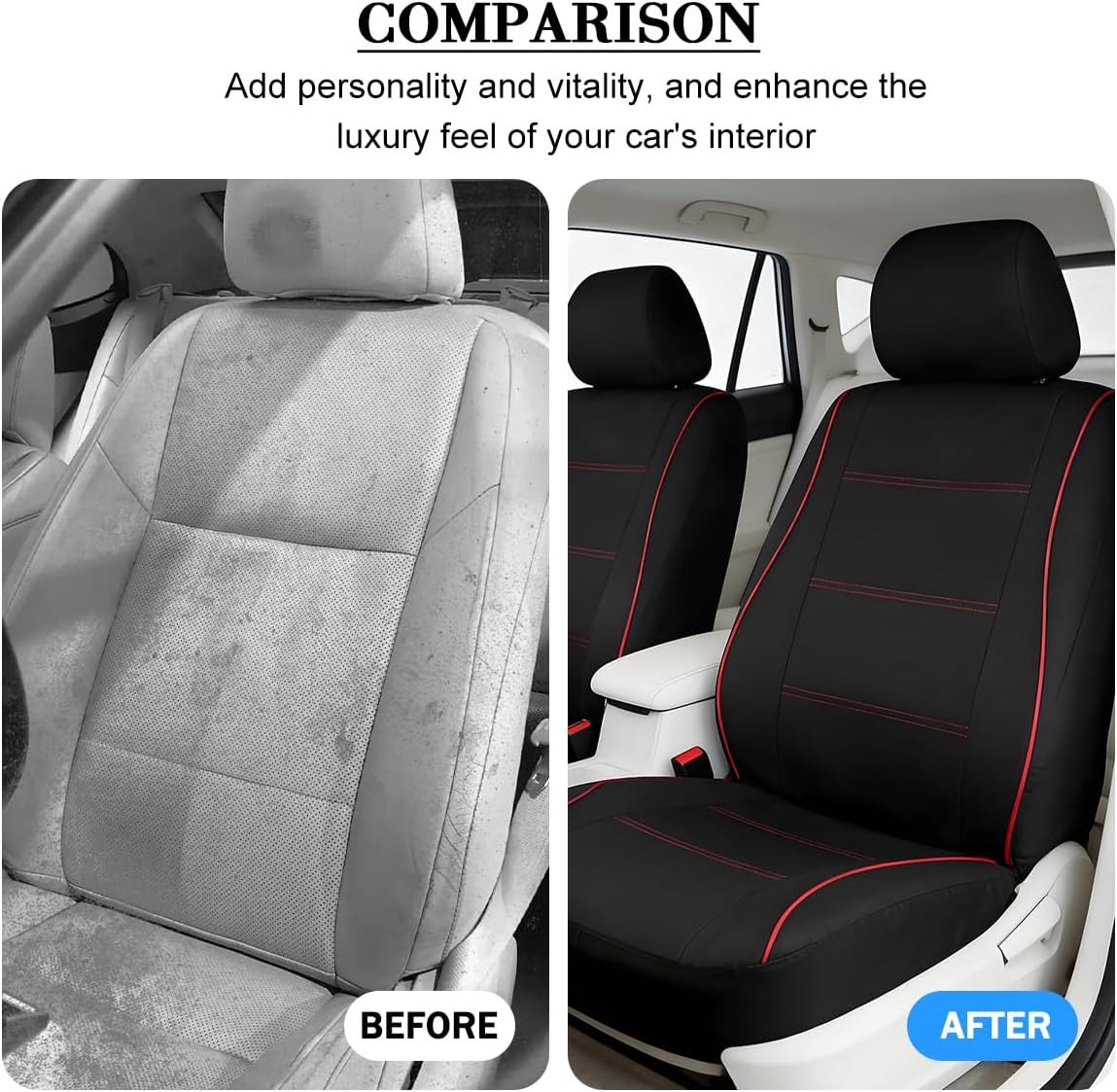 Car Seat Covers Full Set, Soft Breathable Fabric Vehicle Front and Rear Split Bench, Wear-Resistant Auto Interior Front Rear Seat Protector, Universal for SUV Van Truck (Black/Red)