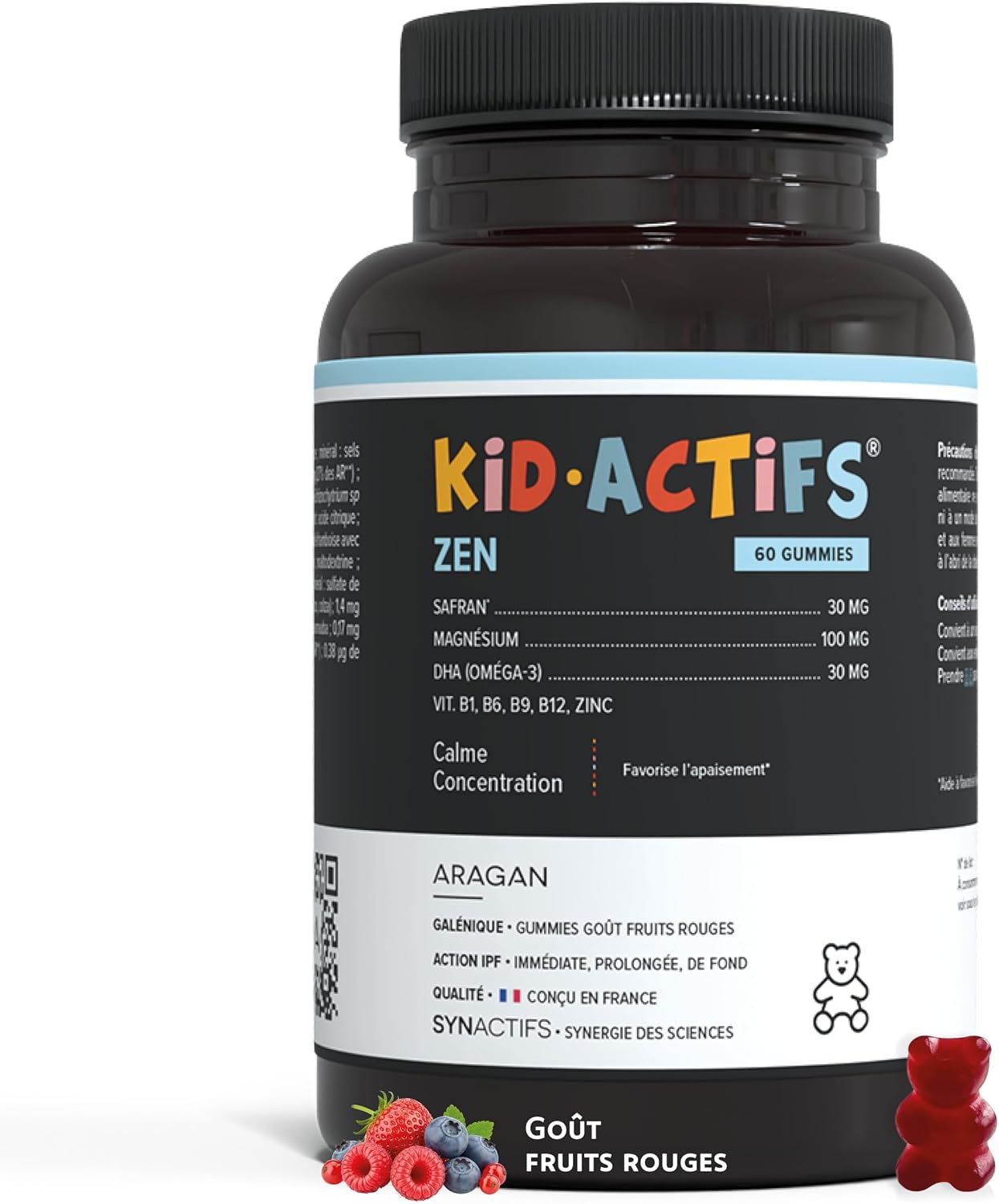 Kidactif Zen Anti-Stress Gummies for Children Red Fruit Flavour – Omega 3, Magnesium, Saffron, Vitamins, Zinc – Over 3 Years – Aragan – 30 Days