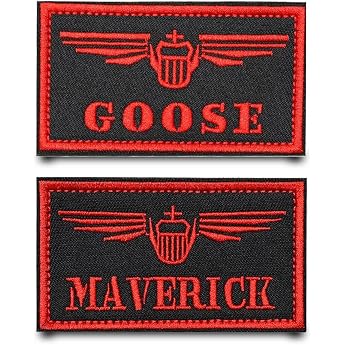 Maverick Goose Red Funny Flag Patch Embroidery Tactical Badge Patch with Nylon Military Patch Applique for Clothing Hat Backpacks Jacket Jeans Bags Vest Pack of 2