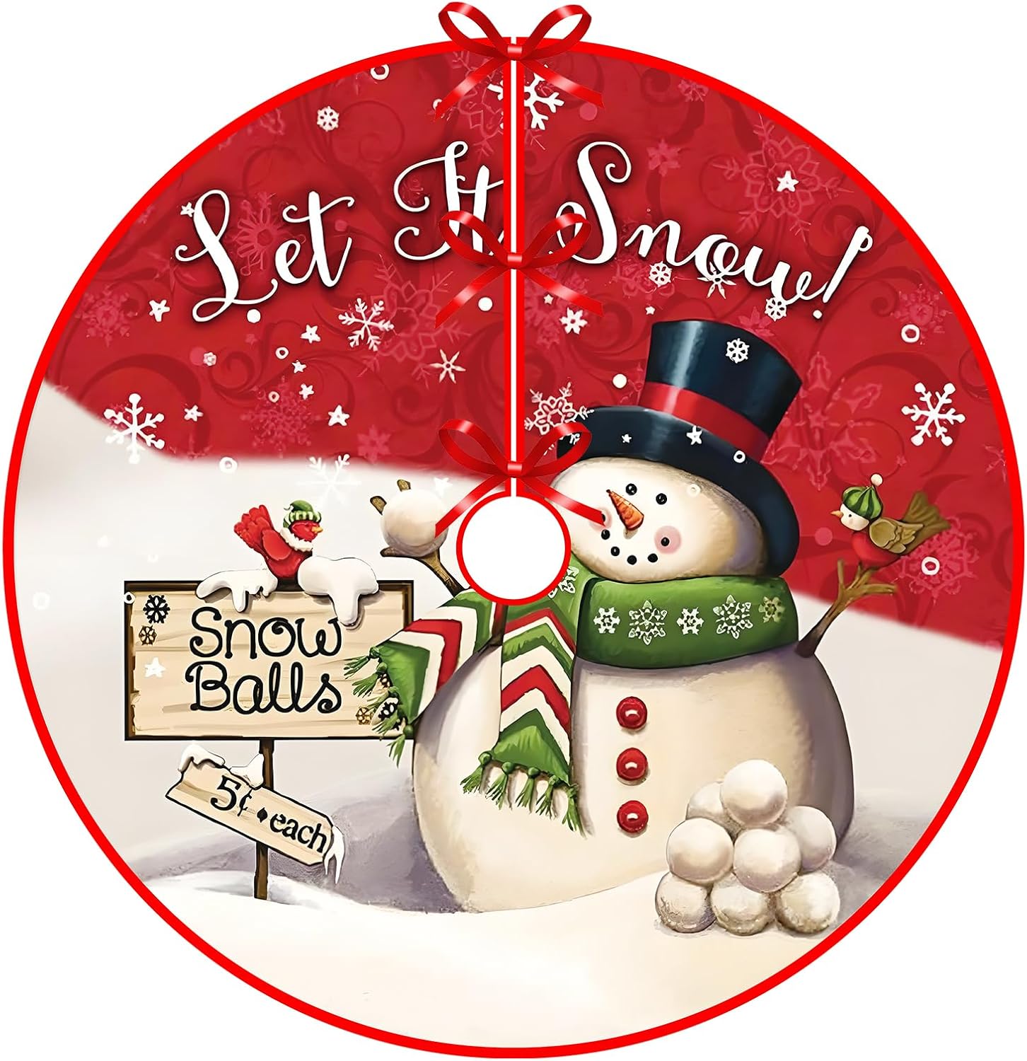 48 inches Red Christmas Tree Skirt Snowman Xmas Tree Skirt