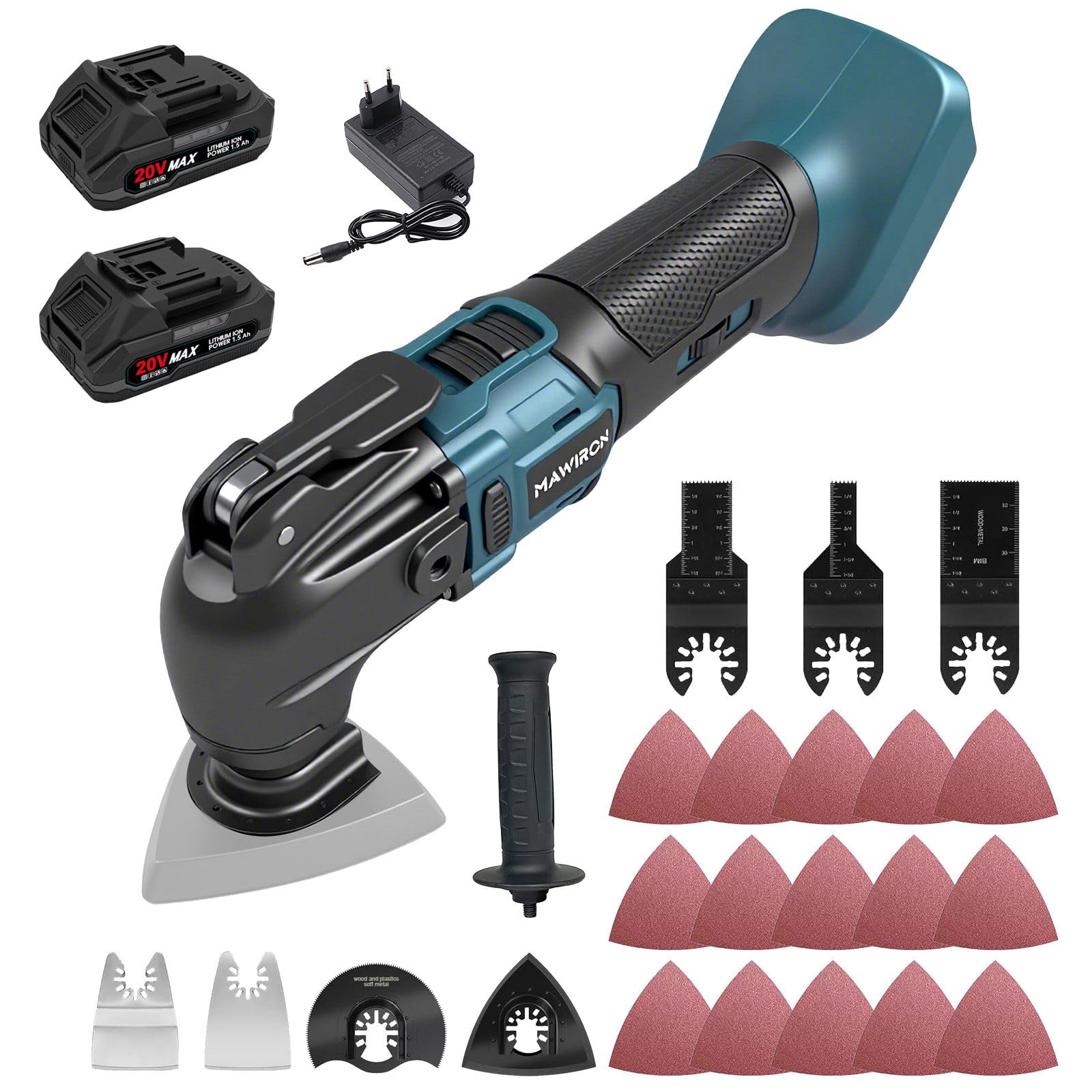 Herramienta multifunción a batería, herramienta oscilante a batería con ángulo de oscilación de 4° y 6 velocidades a 20000 rpm, sin escobillas, para eliminar, raspar y cortar (2 baterías de 1500mAh)