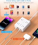 Barre de puissance du protecteur de surpression 15 Cordon de fer, Ultra Cord d'extension plat mince avec 8 Sorties 4 USB Ports(2 USB C), barre d'alimentation à prise plate, 15 Ft long cordon d'alimentation tressé pour la maison, bureau, salle de dortoir Essentiels