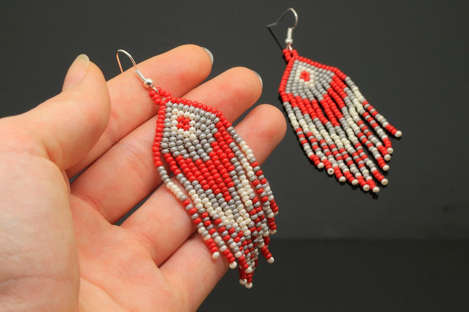 Ukrainian earrings, Pray for Ukraine, Handmade Seed bead earrings, Vyshyvanka style, Ukrainian ornament dangle beadwork jewelry, Gift from Ukraine, Love Ukraine