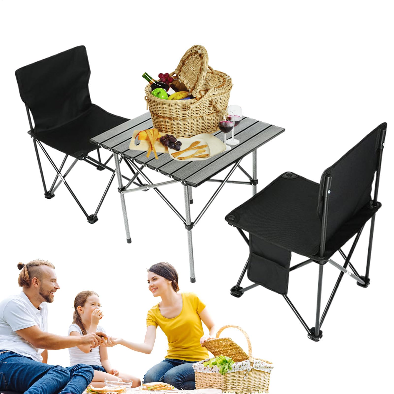 Table Camping Pliante, 3 Pièces Tables Et Chaises Extérieur, Table Pique Nique Légères Et 2 Chaises Pour La Randonnée, Chaise De Plage, Portable, étanche Pour Voyages, Plage, Pelouse, 53x51x50cm