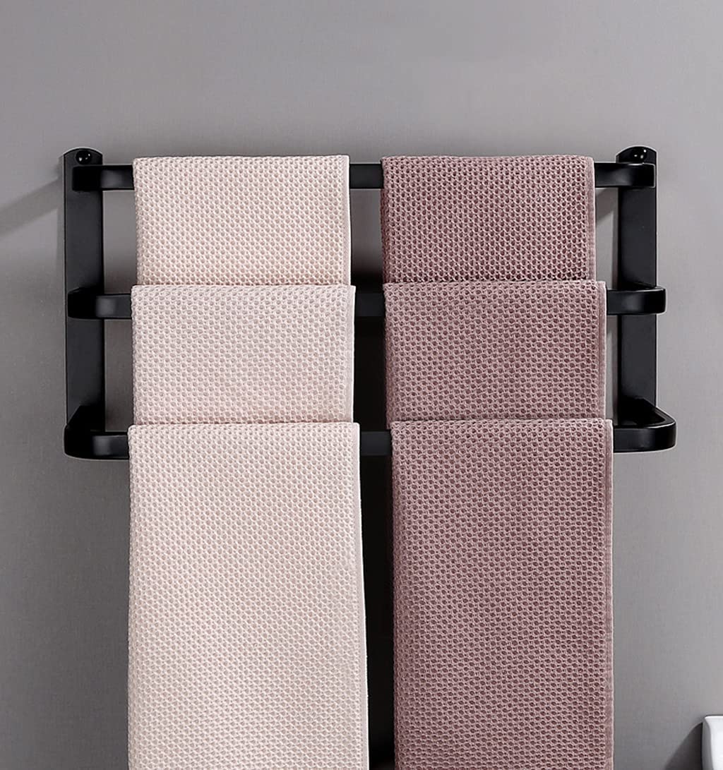 Porte-serviettes 3 barres noir mat en acier inoxydable élégant de 60 cm