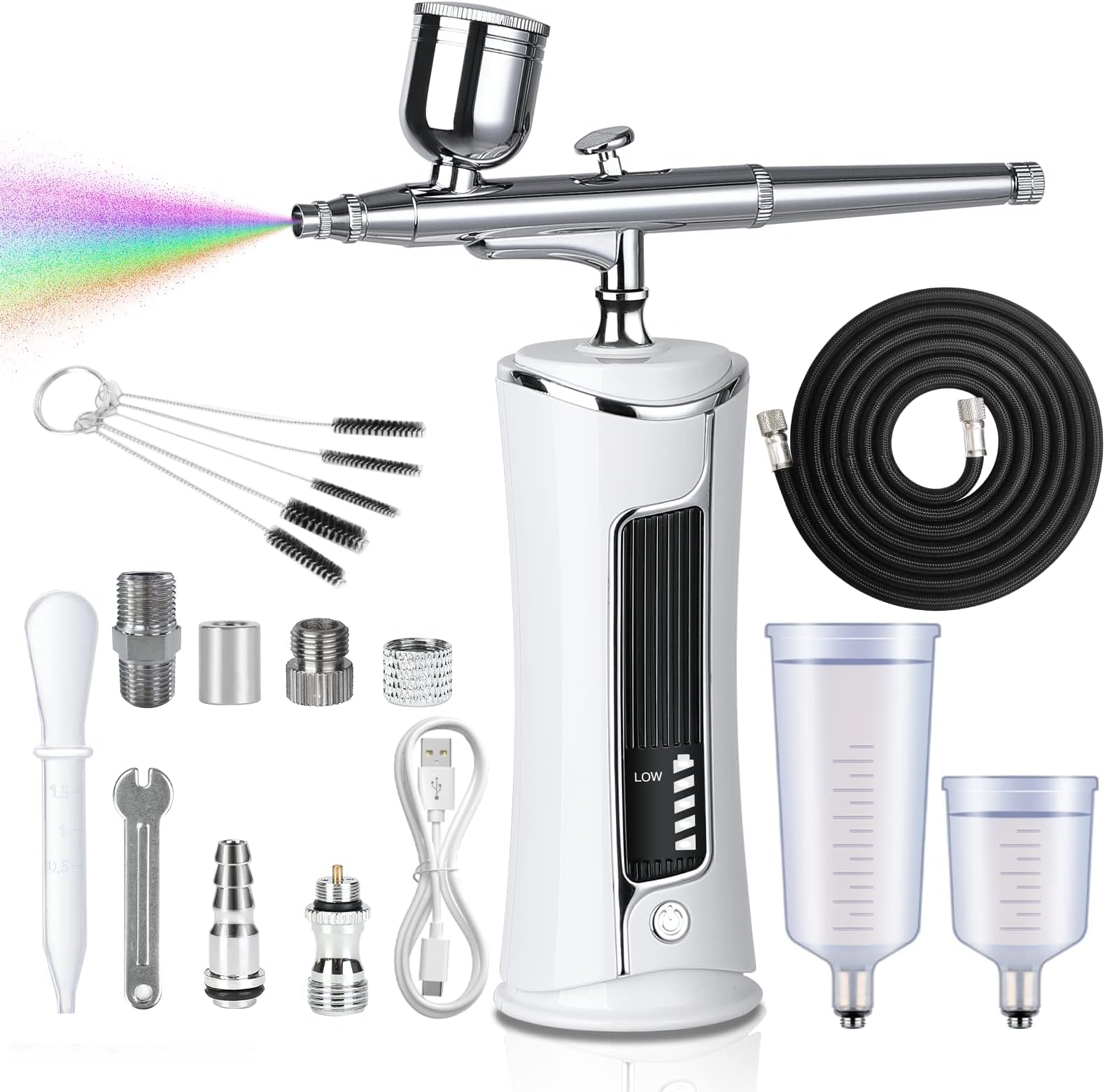 Cordless Airbrush kit with LED Display, MAKINGTEC Portable Handheld Rechargeable Airbrush Set for Makeup Painting Cake Decor Barbers Nail Art Model Coloring