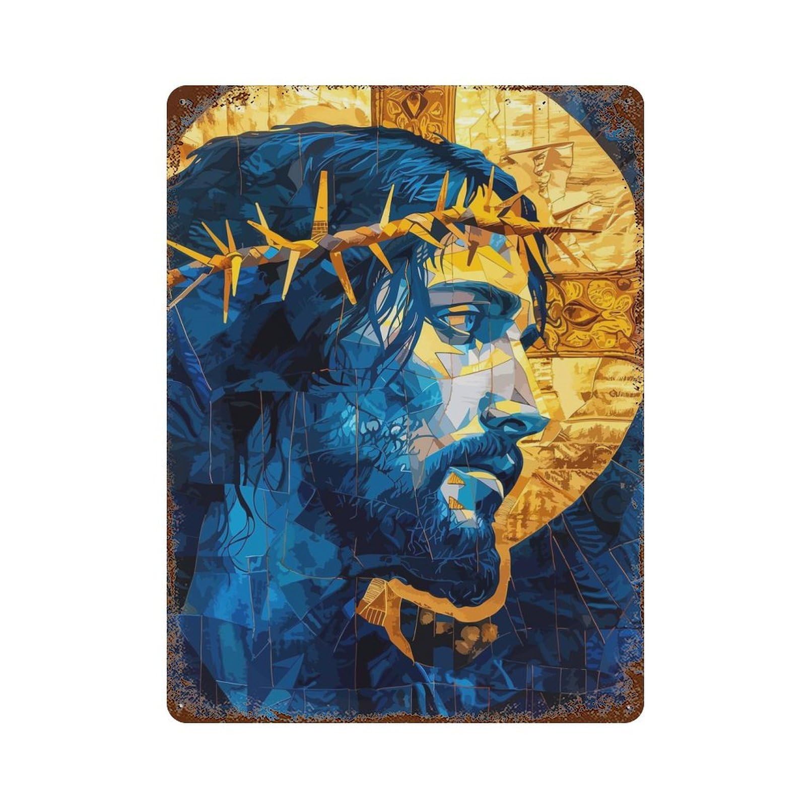 Rust Effect Mosaic Jesus Portrait Vintage Rust Metal Sign 15.7"x11.8", Rustic Home Decor for Farmhouse, Kitchen And Entryway Decor
