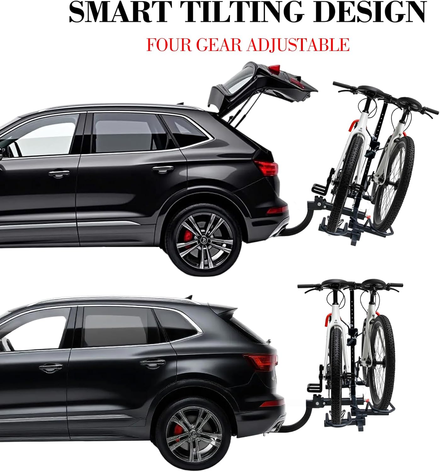 220 lbs 2-Bike Platform Hitch Mount Bike Rack for Cars Trucks SUVs Minivans,Folding Design, EBike Electric Bicycles MTB with Up to 5-inch Fat Tire Carrier Racks, 2" Hitch Receiver (Bent)