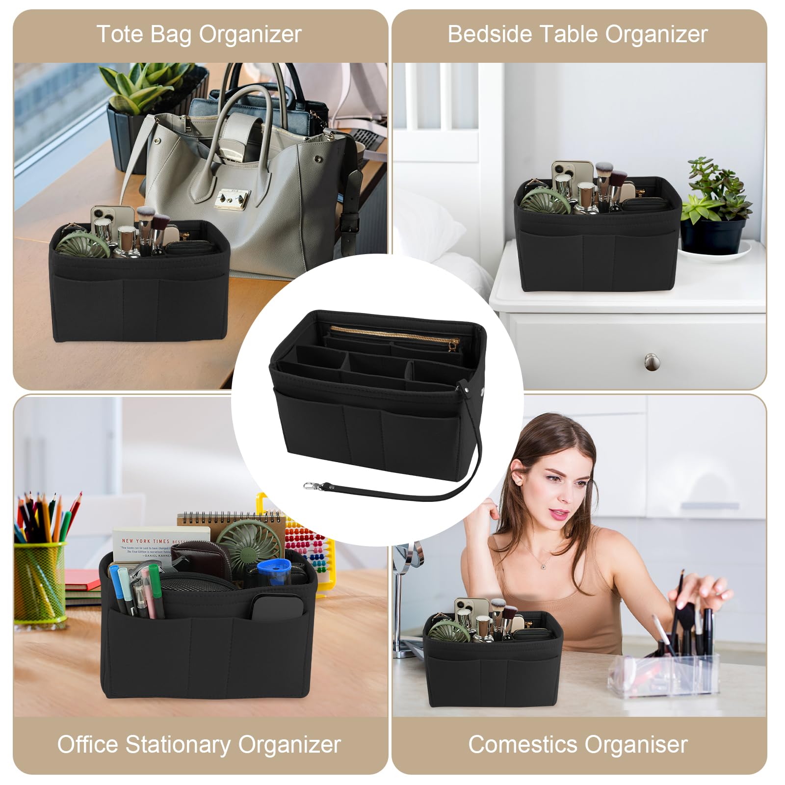 Organisateur Intérieur Pour Sac – Insert Tote Bag Multi-poches 31x17x10 Cm – Rangement Maquillage, Affaires – Voyage, Quotidien