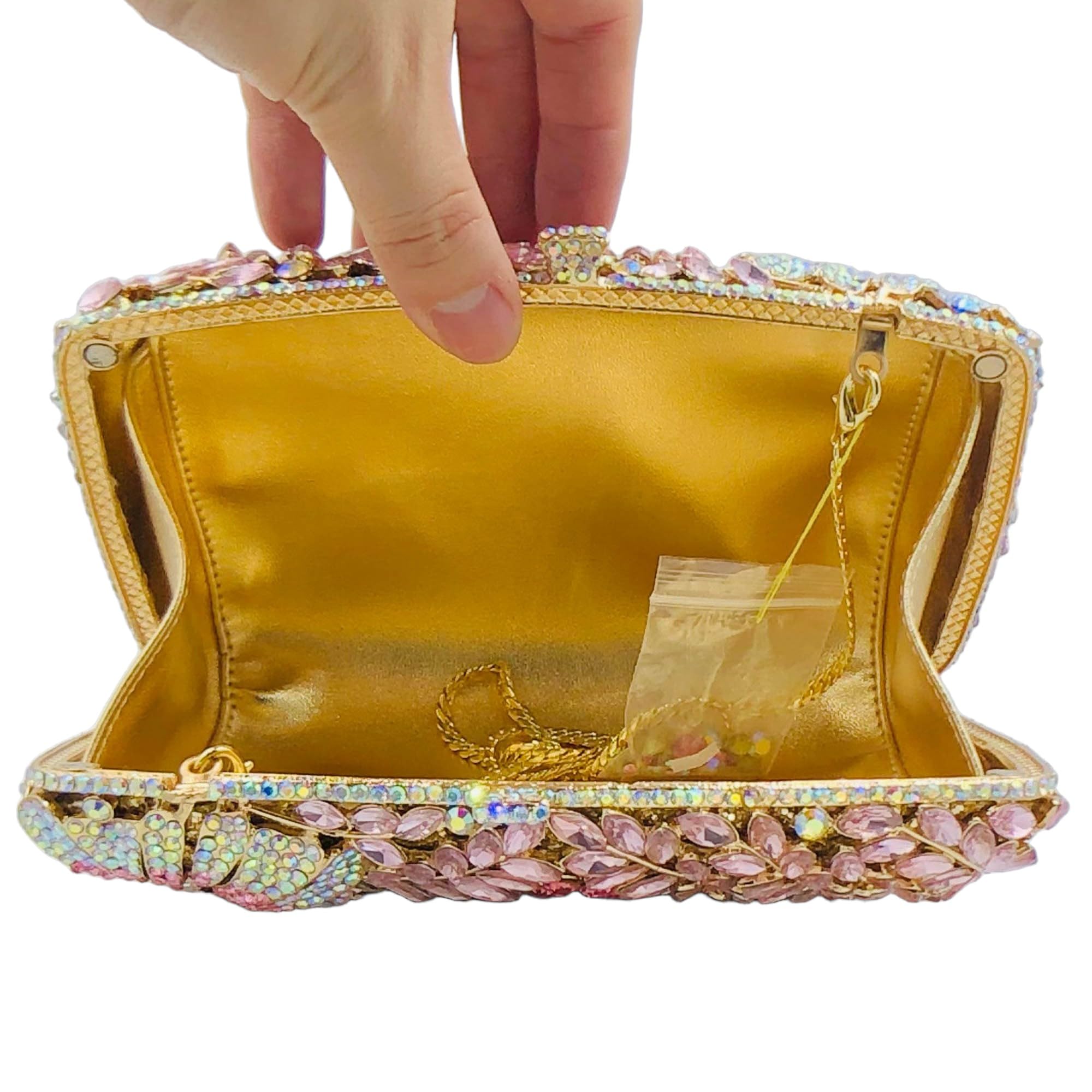 Boutique De FGG Bolsos de noche de flores para fiesta formal, bolsos de mano de cristal floral, bolsos de mano para novia, boda, diamantes de imitación, mini