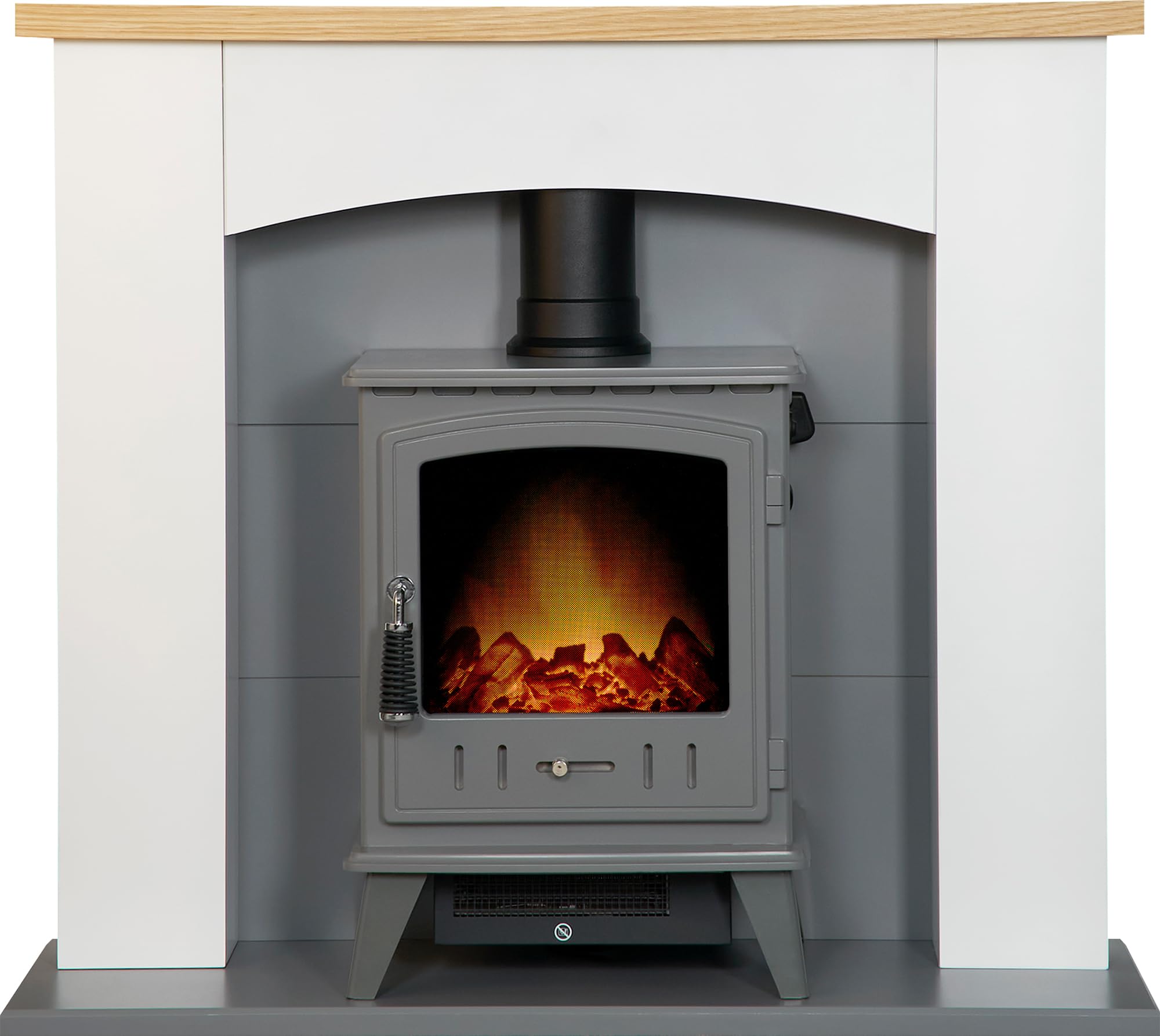 Adam Grey Huxley In Pure White & With Aviemore Electric Stove In Enamel, 39 Inch