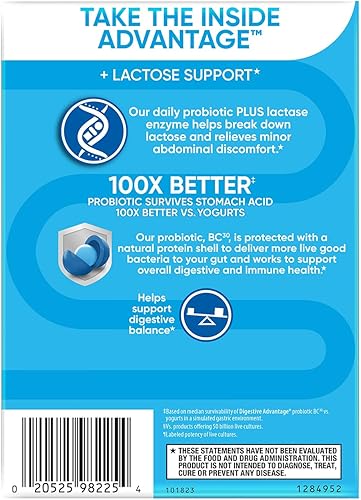 Miniatura 8 de Digestive Advantage Defensa de la lactosa con enzimas lactasa y probióticos para la salud digestiva, apoyo para descomponer la lactosa, malestar
