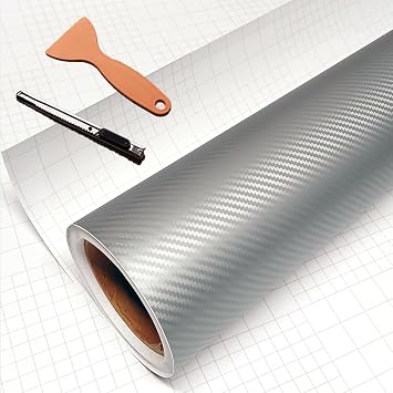 DIYAH 3D Carbon Fiber Film Twill Weave Vinyl Sheet Roll Wrap DIY Decals with Hand Tools 12" X 60" / 1 FT X 5 FT Silver