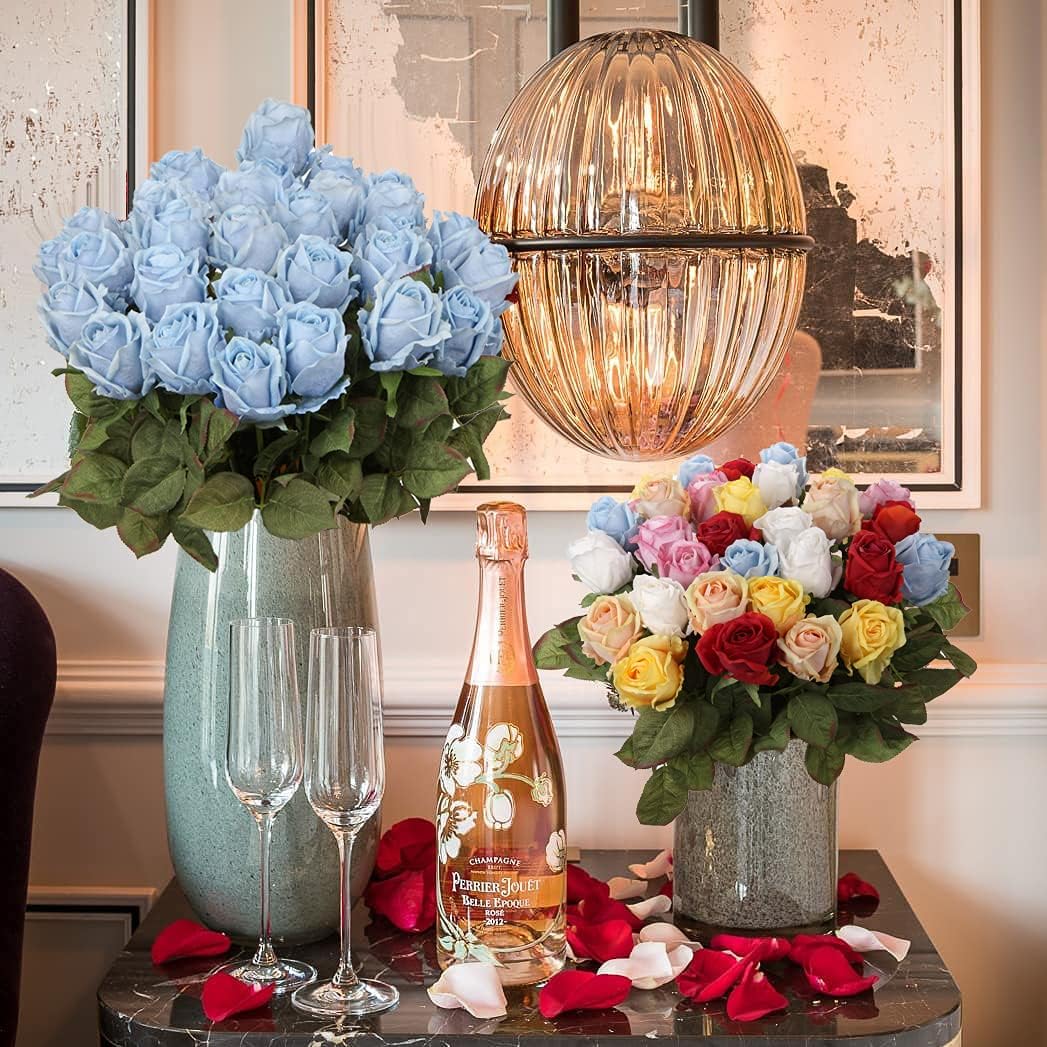 Artificial Realistic Roses Blue Flowers 24" Real Touch Silk Roses Bouquet Long Stems Rose for Flower Arrangement Fake Roses Decor for Home Party Wedding Table Centerpieces Roses Realistic - 5 Pcs - Image 7