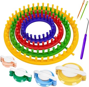 Cesilili Knitting Loom Kit with Pompom Maker Round Knitting Loom for Beginner 4 Sizes 4/6/8/10 Inches Needle Set DIY Tool for Hats Scarves Handcrafts