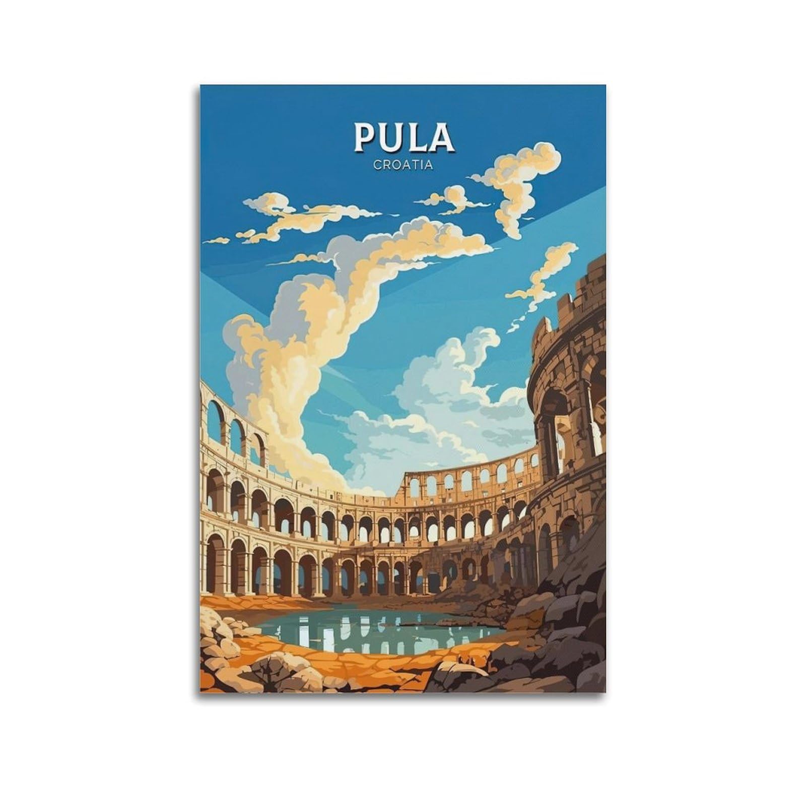 Fqnyr Unframe-Style Pula Croatia Vintage Travel Poster Decorative Painting Canvas Wall Art Picture Print Modern Family Bedroom Decor 12X18inch(30X45cm)