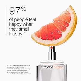 Clinique Happy Eau de Parfum Spray | Notes of Grapefruit, Bergamot, Hawaiian Wedding Flower + Spring Mimosa | Perfumes for Women, Mini Travel Size, 0.34 Fl Oz