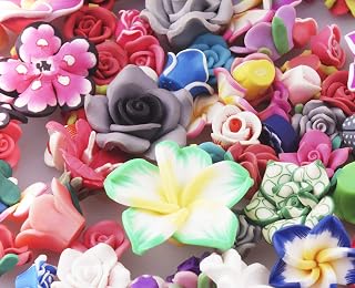 100pcs Mixed Polymer Clay Flower Beads - Assorted Sizes 8-15mm & Colors for DIY Jewelry Crafts Necklaces Bracelets