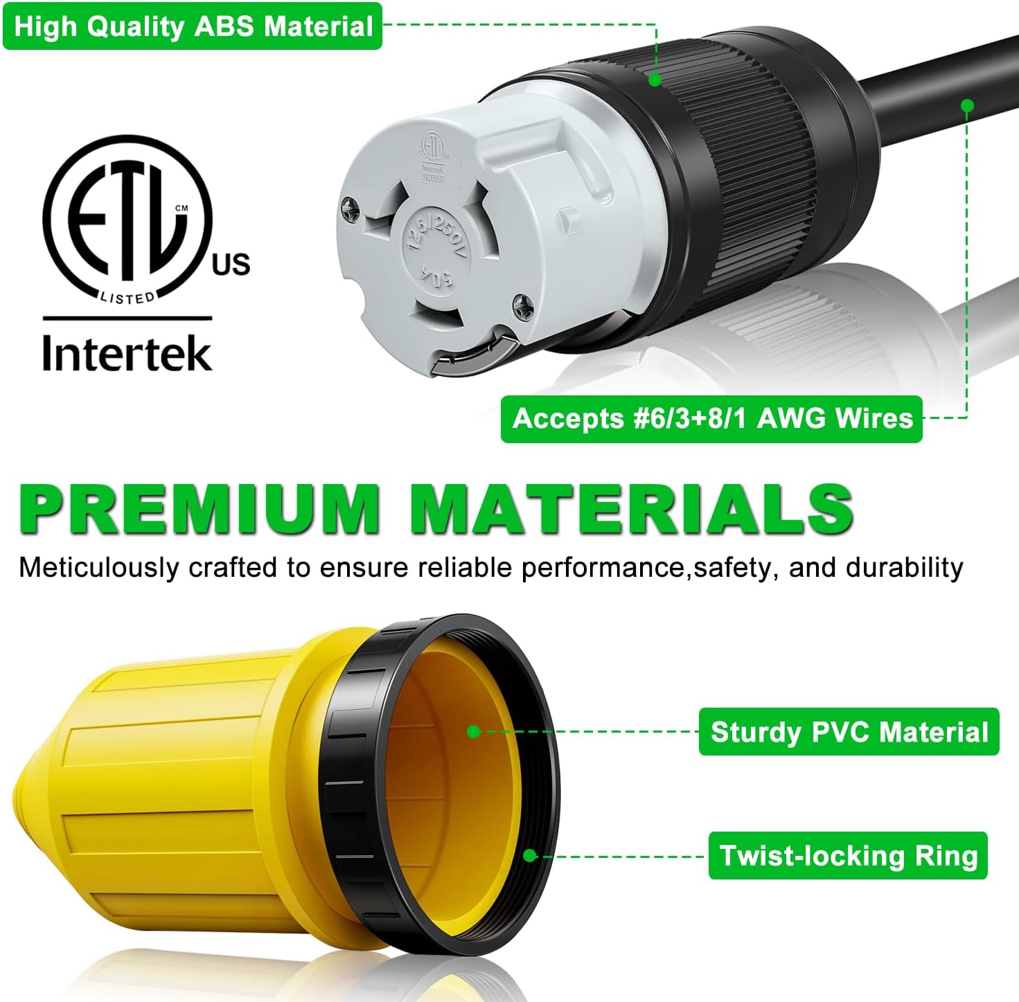 50AMP RV Power Inlet Receptacle Kit NEMA SS2-50R Female Twist Lock Plug with Weatherproof Cover Boot ETL Listed 125/250V Shore Power Connector Replacement for RV Camper Van Trailer Boat Marine