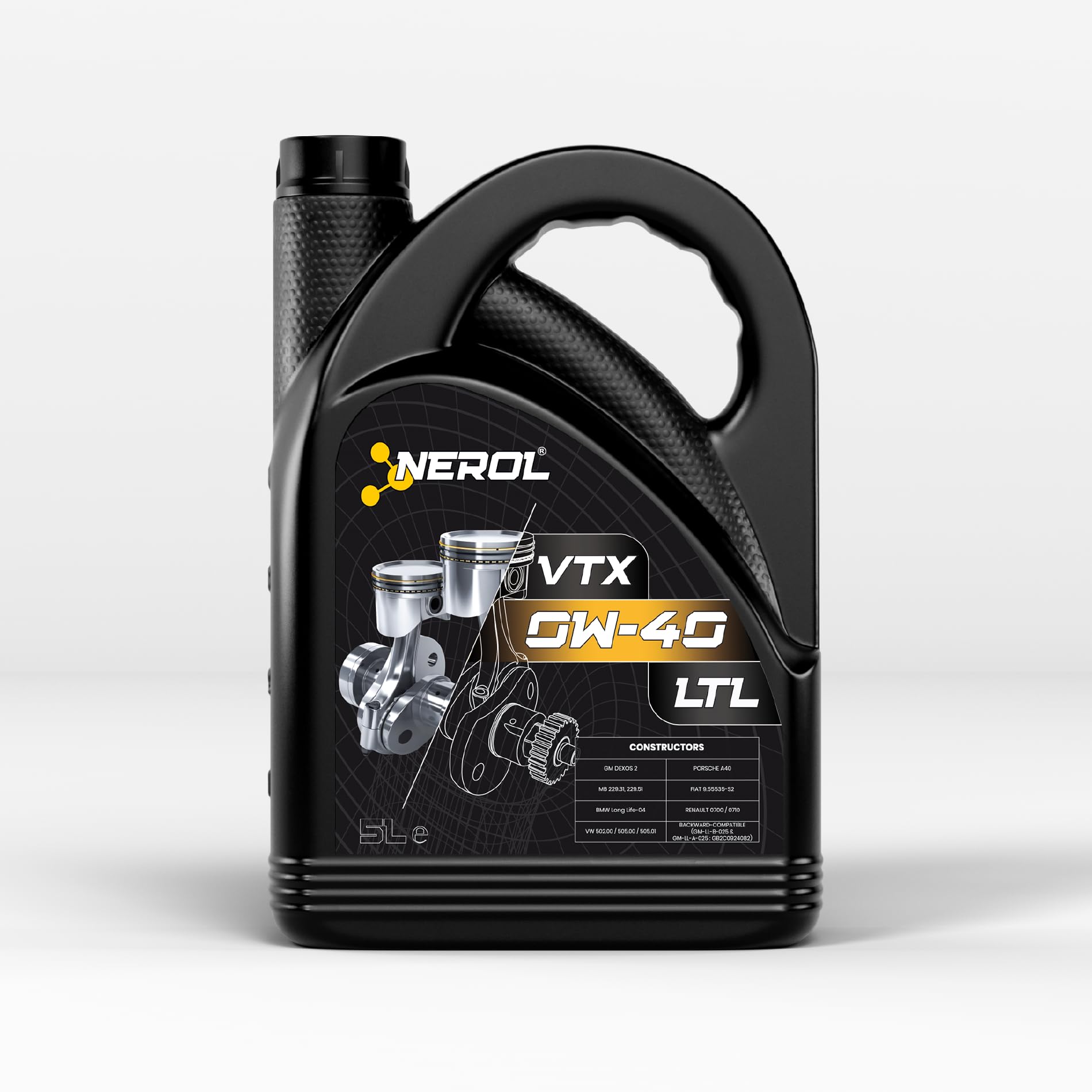 NEROL Aceite de Motor 100% Sintético Para Coche 4T Performance VTX - LTL 0W-40 Acea C3 - SM 502/505/229.31/229.51, 5 Litros Lubricante Vehículos (5 LITROS)