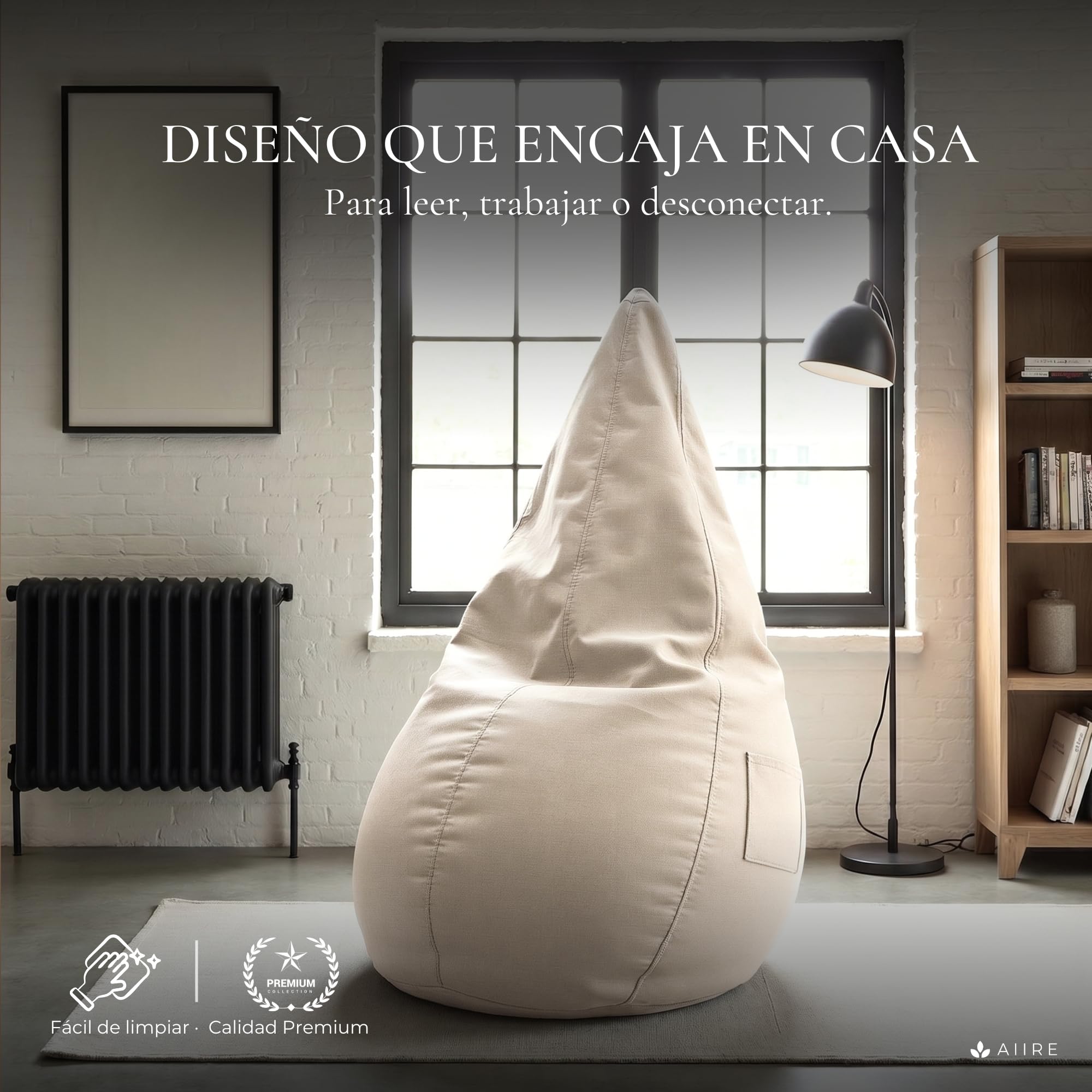Aiire Puff Pera con Relleno Incluido - Puff Gamer Moderno de Diseño - Niño o Adulto para Salon o Habitación Juvenil - Sillón Puf Infantil XXL Adolescente - Puffs en Algodón Premium Beige