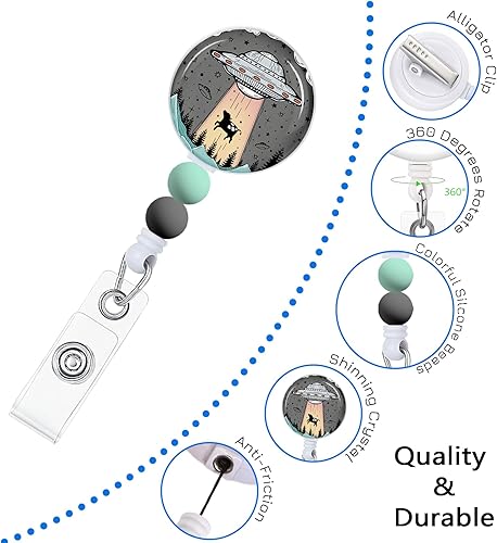 Vista 4 de Immaturus Carrete retráctil con cuentas, lindo y divertido soporte para tarjetas de identificación retráctiles, clips de insignia, llavero para Nave