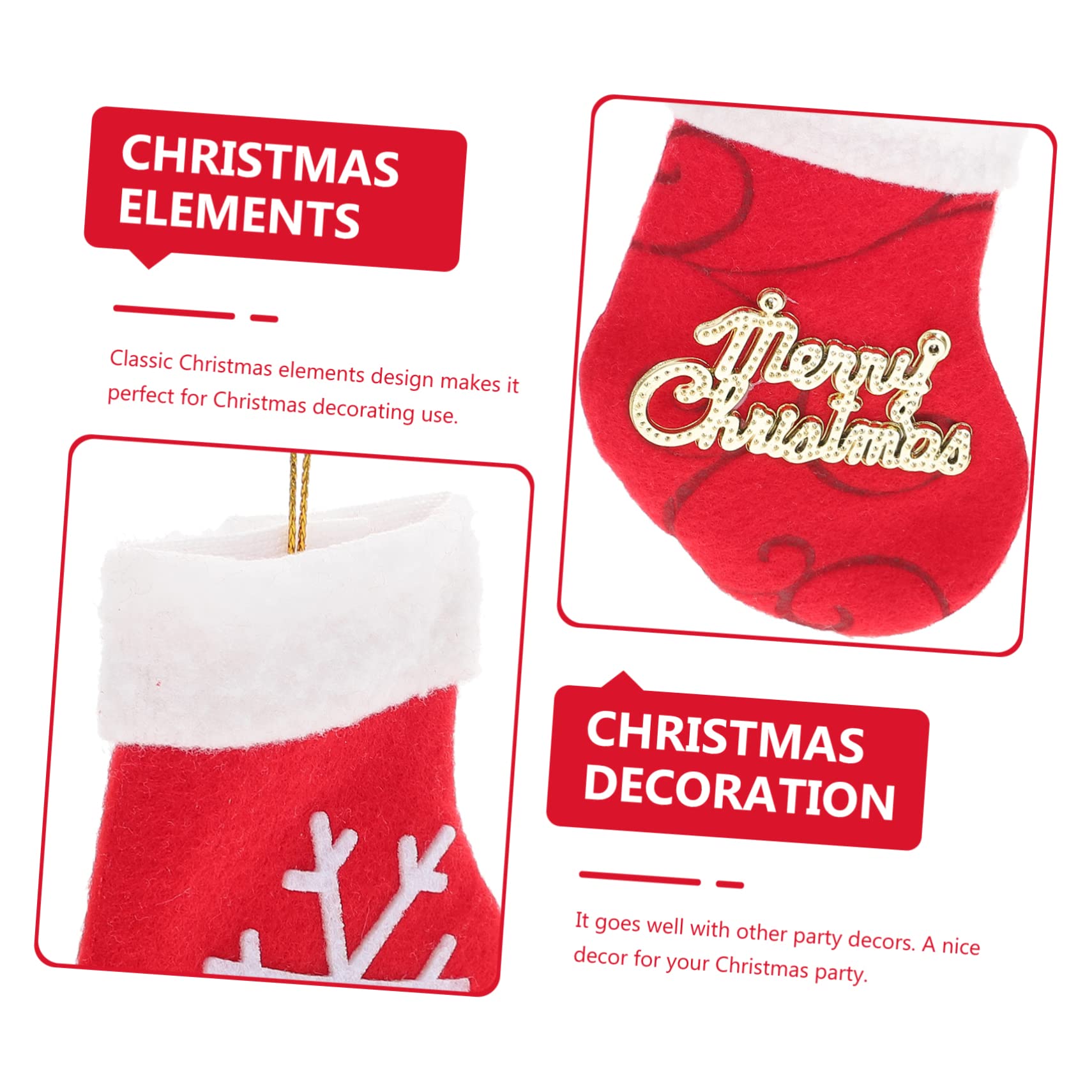 Amosfun 4 Sätze Weihnachtsstrumpfverzierungen Weihnachtsüberraschung Weihnachts Party Weihnachtsspielzeug Weihnachten Baum Weihnachtsdekore Kleine Weihnachtsstrümpfe Vlies Rot 16 Stück * 4