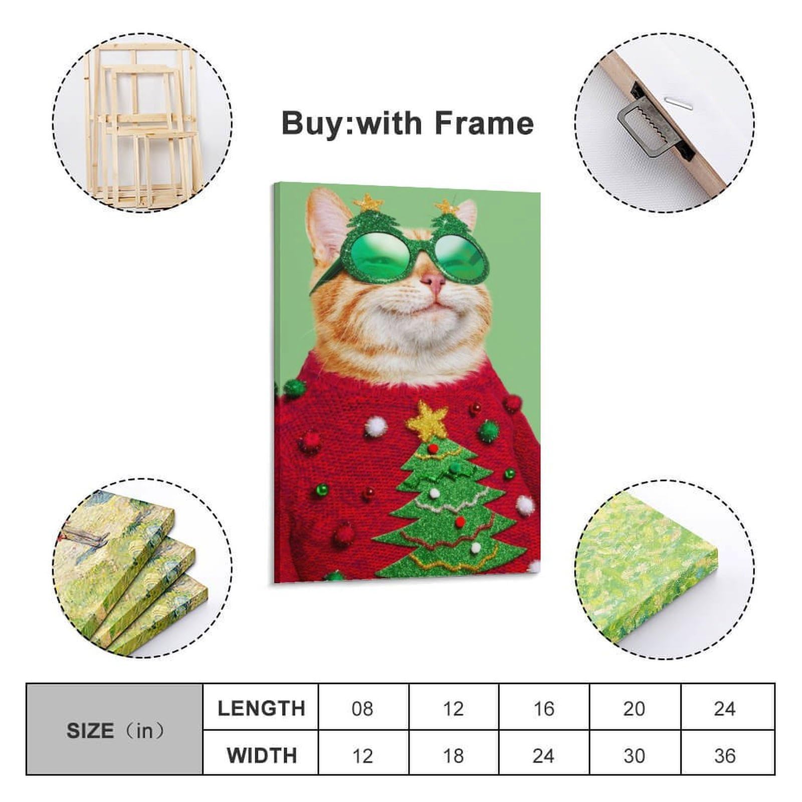CWLLOG Stampe artistiche da parete su tela, poster natalizio con simpatico gatto che mostra divertenti festival, decorazione moderna per soggiorno e camera da letto, 50 x 75 cm