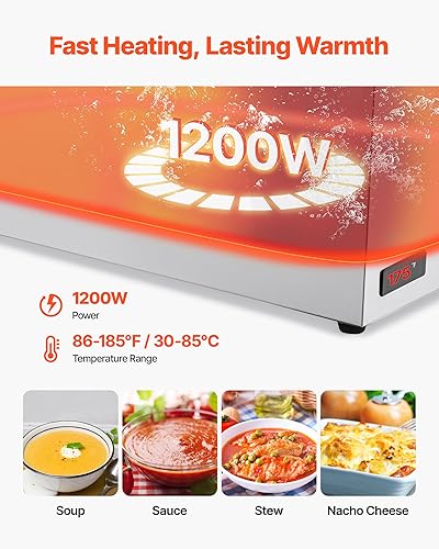 Miniatura 2 de VEVOR Calentador de alimentos comercial, calentador de alimentos eléctrico de acero inoxidable de 1200 W, calentador de alimentos de vapor