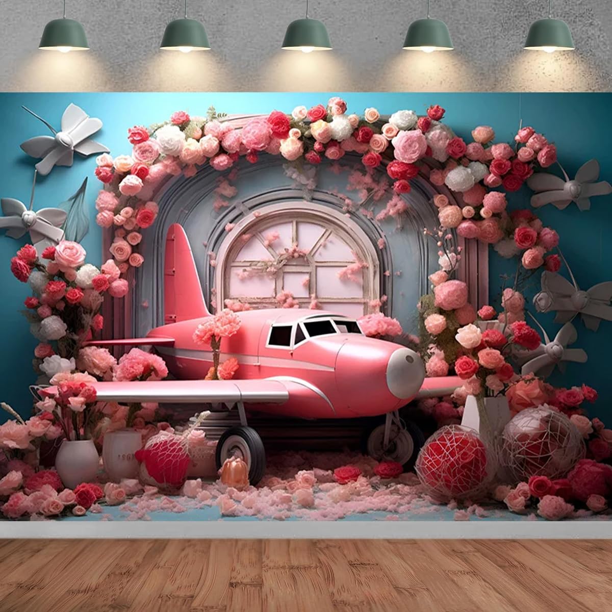 Pink Flower Plane Pilot Birthday Party Photography Background Girl 1st Birthday Party Backdrop Travel Birthday Cake Smash Portrait Decor Let The Adventure Begin Baby Shower Party Background