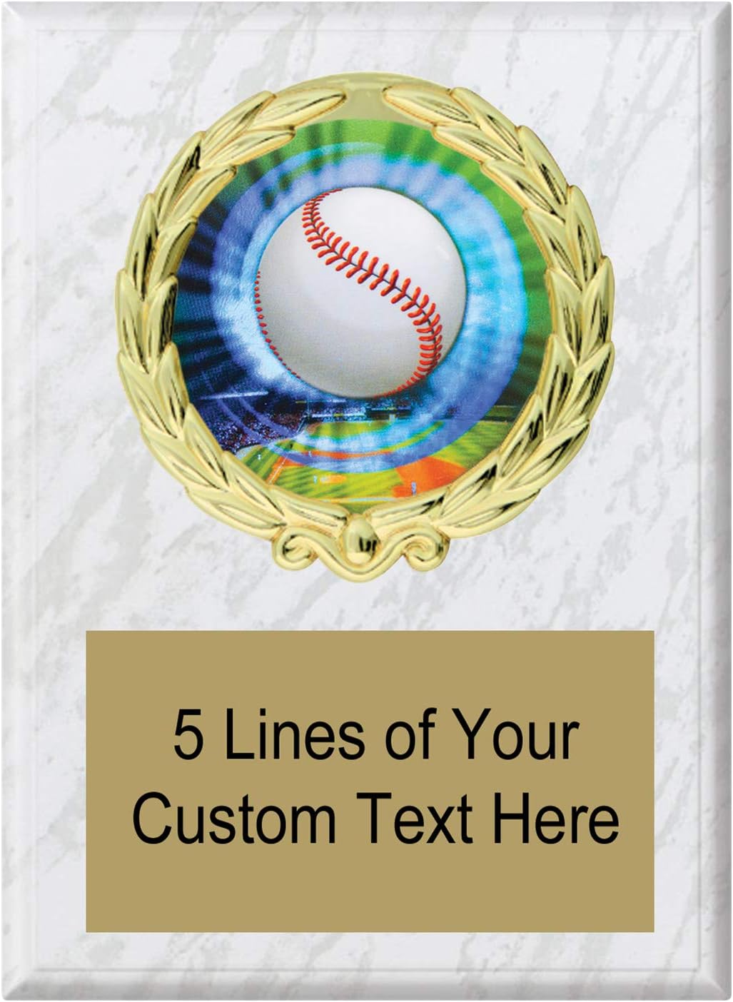 Express Medals 5x7 White Marble Color Baseball Plaque Award Trophy with Engraved Plate MY4