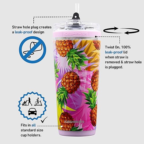 Miniatura 5 de Ice Shaker - Vaso de 26 onzas botella de agua aislada con popote botella de agua de acero inoxidable como se ve en Shark Tank botella de agua con