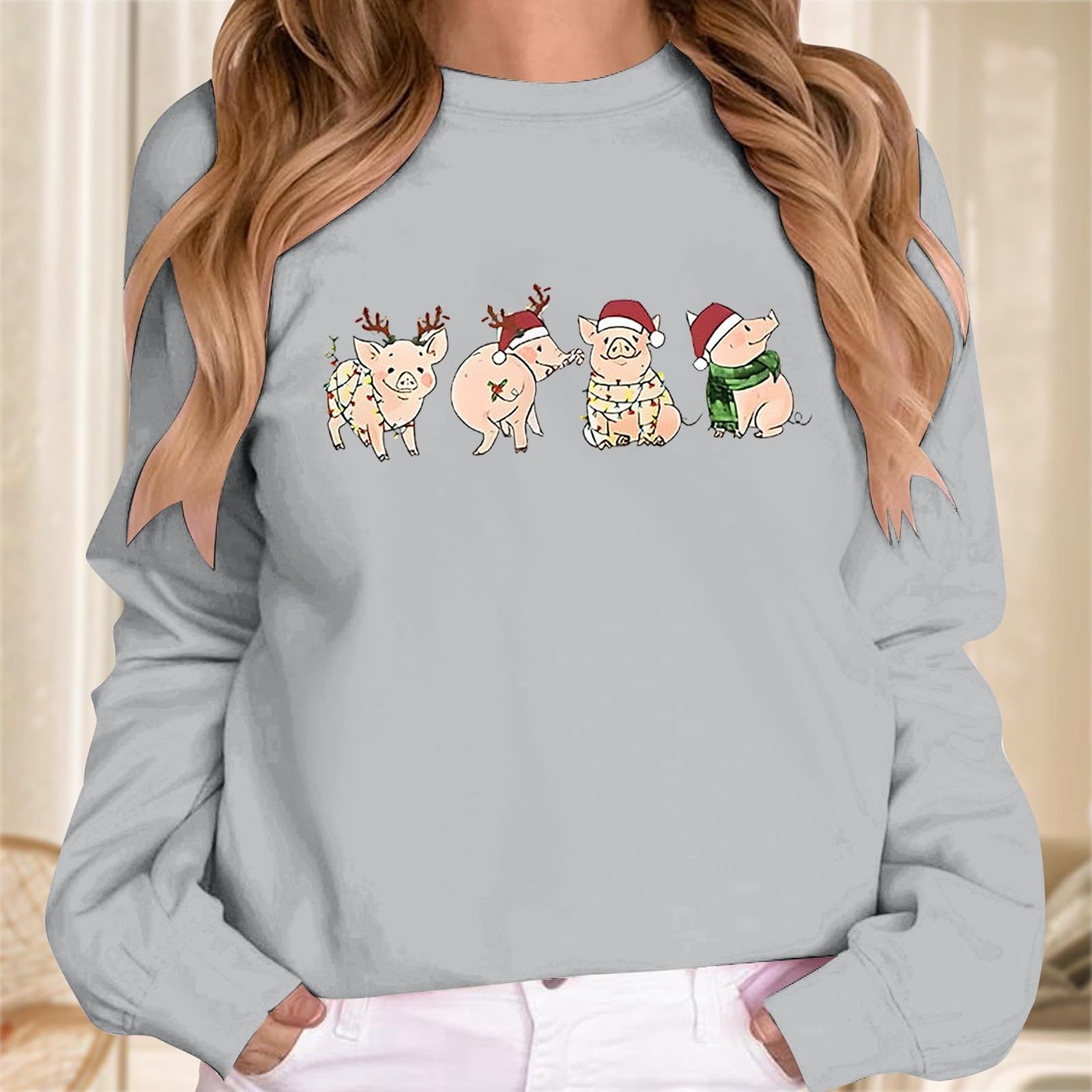 Suéter de Navidad para mujer, informal, de forro polar, de gran tamaño, de manga larga, con estampado de gnomo de Navidad, ropa de calle femenina