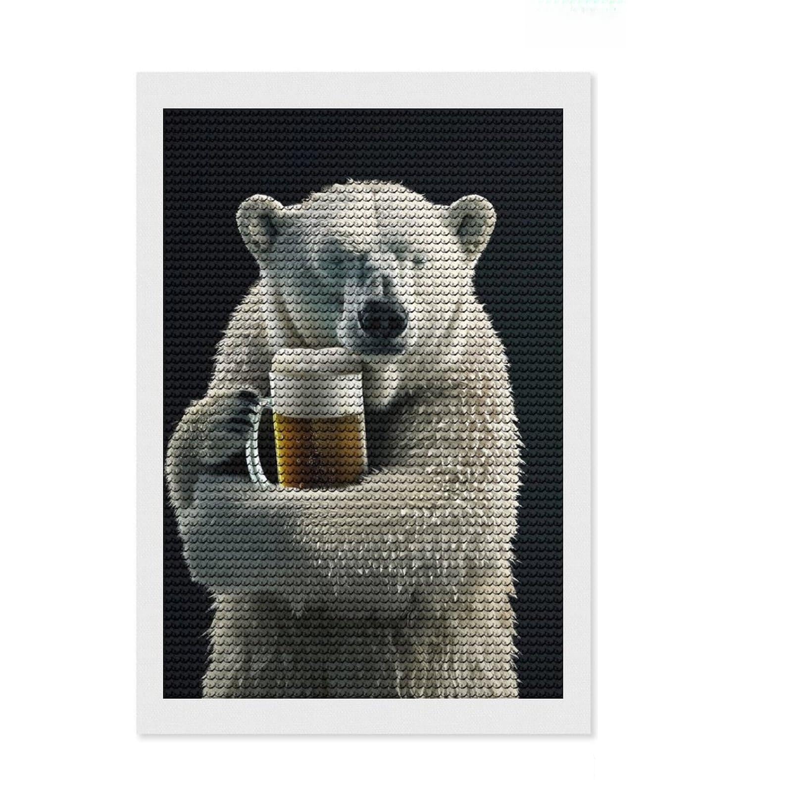 Junmoney Polar Bear Diamond Painting Canvas Set 8"x12", with Tool Kit, Neat Printed Canvas, Vintage Style Decor, Holiday Gift Idea