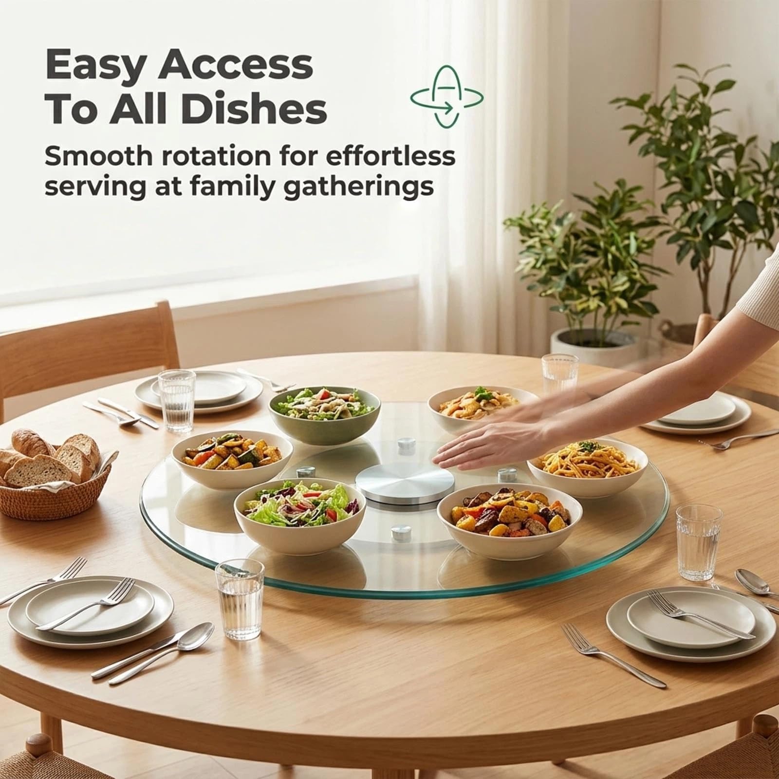 Plateau Tournant Verre Trempé Lazy Susan avec Système Rotation Assistée