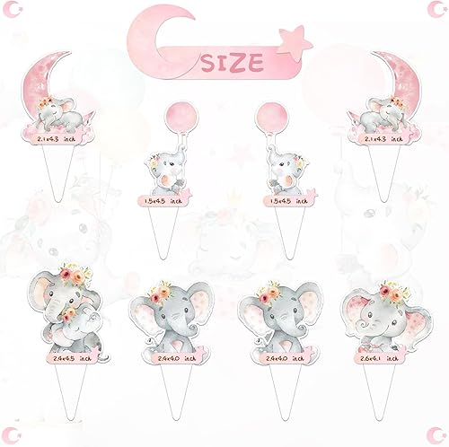 Miniatura 2 de 48 piezas de decoración de elefante rosa para cupcakes de elefante, decoración de baby shower, decoración de cupcakes rosados, suministros de fiesta