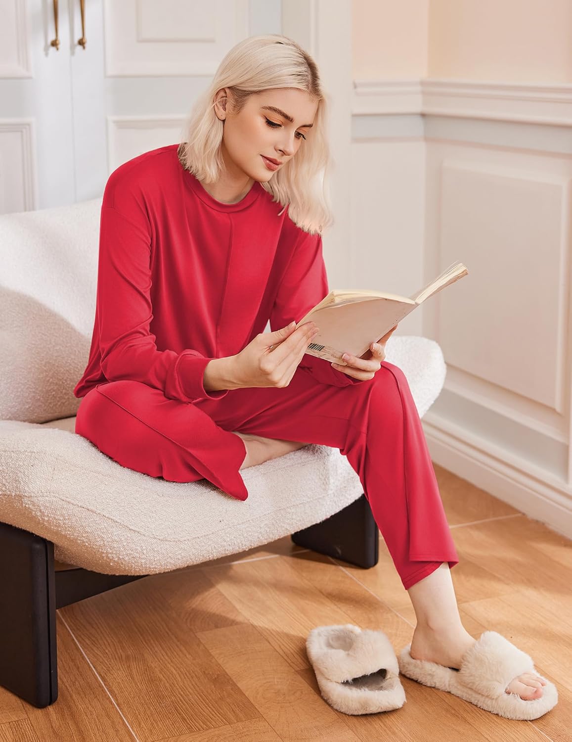 Ekouaer Pajama Sets for Women 2 Piece Lounge Sets Long Sleeve Sleepwear Top and Pants Cozy Pjs Loungewear with Pockets S-XXL - Image 3