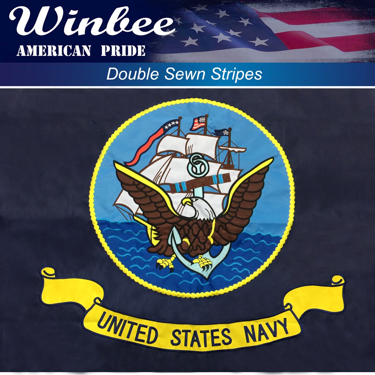 Buy Us Navy 3x5 Ft With Double Sided Embroidered Double Decker Long Lasting Nylon Sewn Stripes