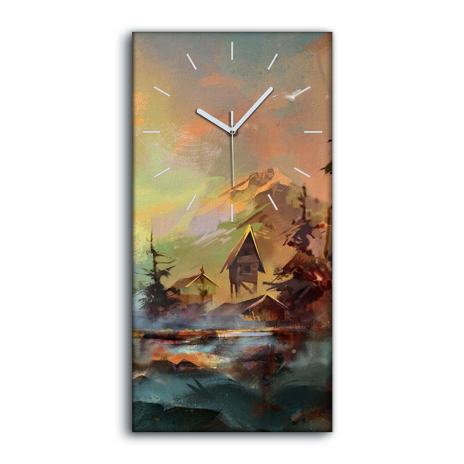 Horloge sur toile art moderne avec aiguilles blanches de salon